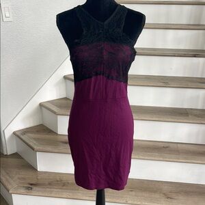 Guess Black and Magenta Lace Dress